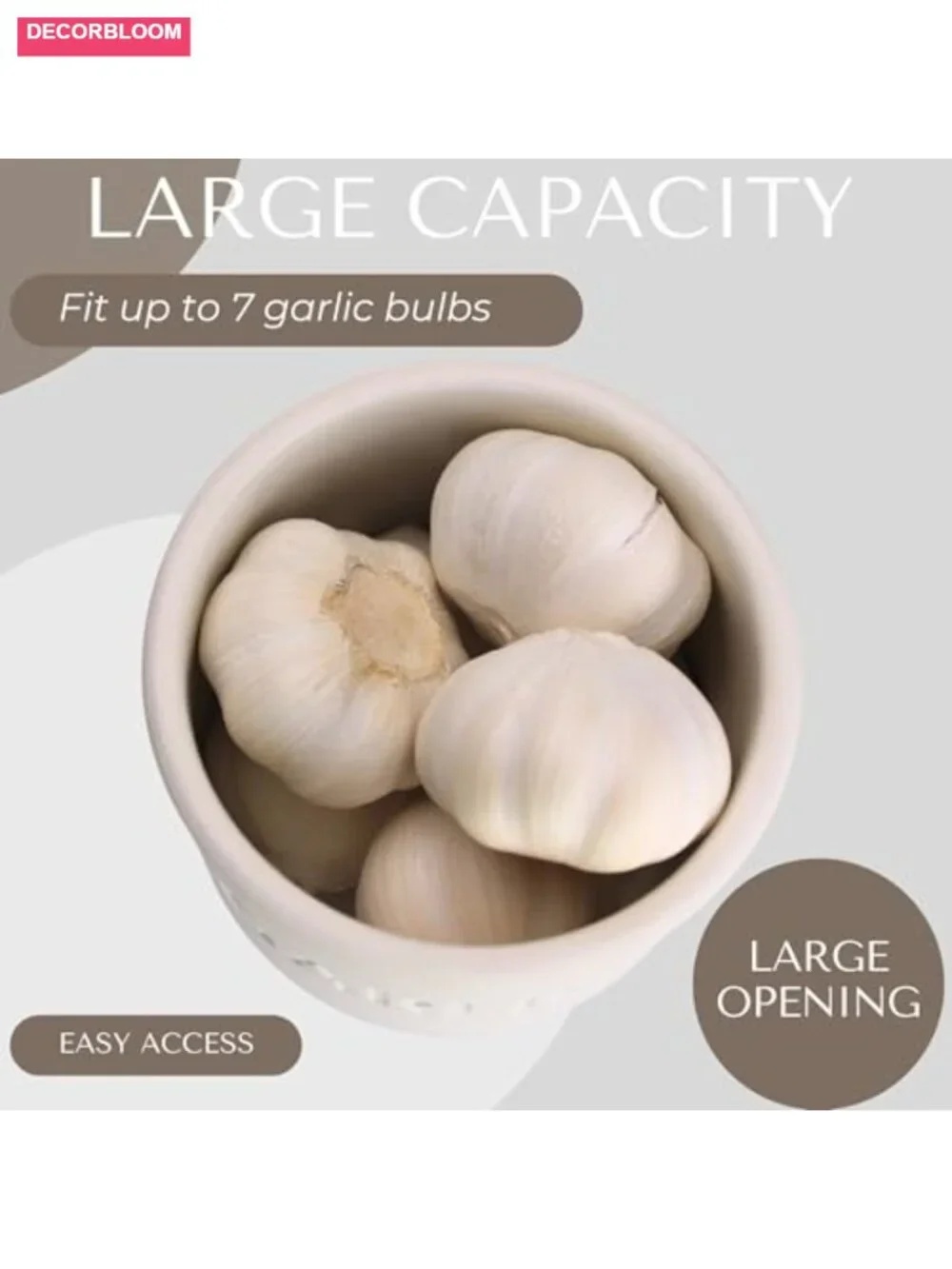 White Ceramic Garlic Keeper with Cork Lid - 16oz Countertop Storage
